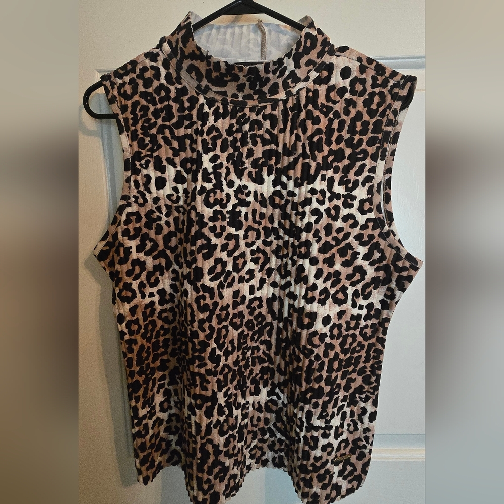 Andrew Marc Leopard Print Sleeveless Blouse
